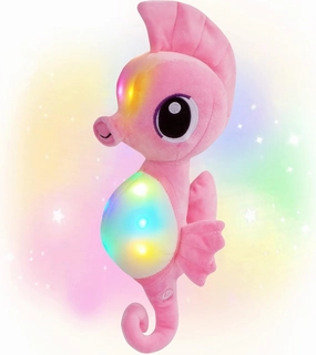 Athoinsu Light up Seahorse Stuffed Animals LED Soft Ocean Life Plush Toy with Night Light Bedtime Pal Birthday Children's Day Gifts for Toddler Kids, 8'' (Pink)