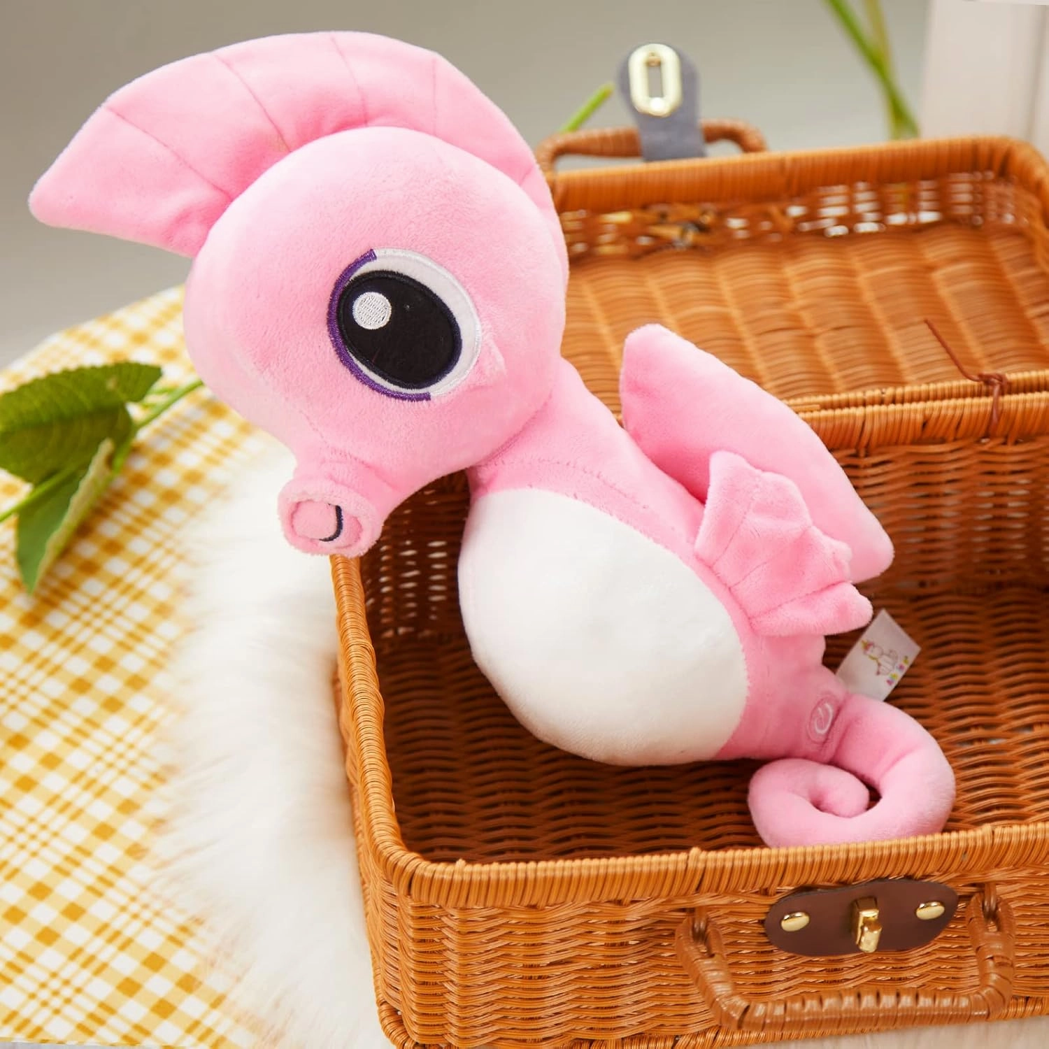 Athoinsu Light up Seahorse Stuffed Animals LED Soft Ocean Life Plush Toy with Night Light Bedtime Pal Birthday Children's Day Gifts for Toddler Kids, 8'' (Pink)