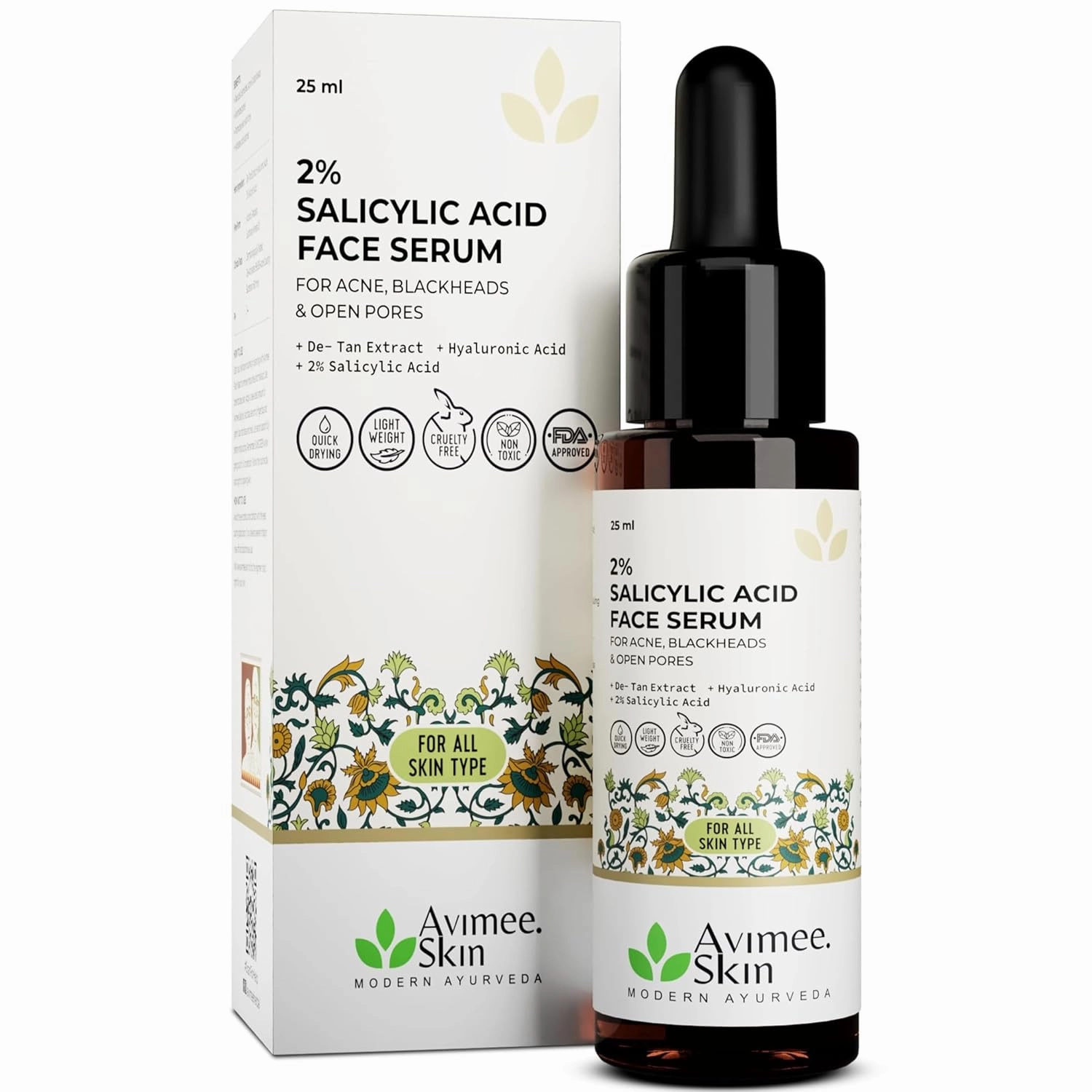 AVIMEE HERBAL 2% Salicylic Acid Face Serum For Acne, Blackheads & Open Pores | Reduces Excess Oil & Bumpy Texture | For Acne Prone or Oily Skin | 25 ml (Pack of 1)