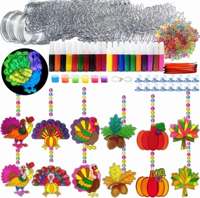 Ayhuhra 30 Sets Thanksgiving Suncatchers Craft Turkey Suncatcher Kits DIY Glow in The Dark Window Paint Art Sun Catcher Kit Thanksgiving Fall Pumpkin Arts Crafts for Autumn Harvest Party Art Project