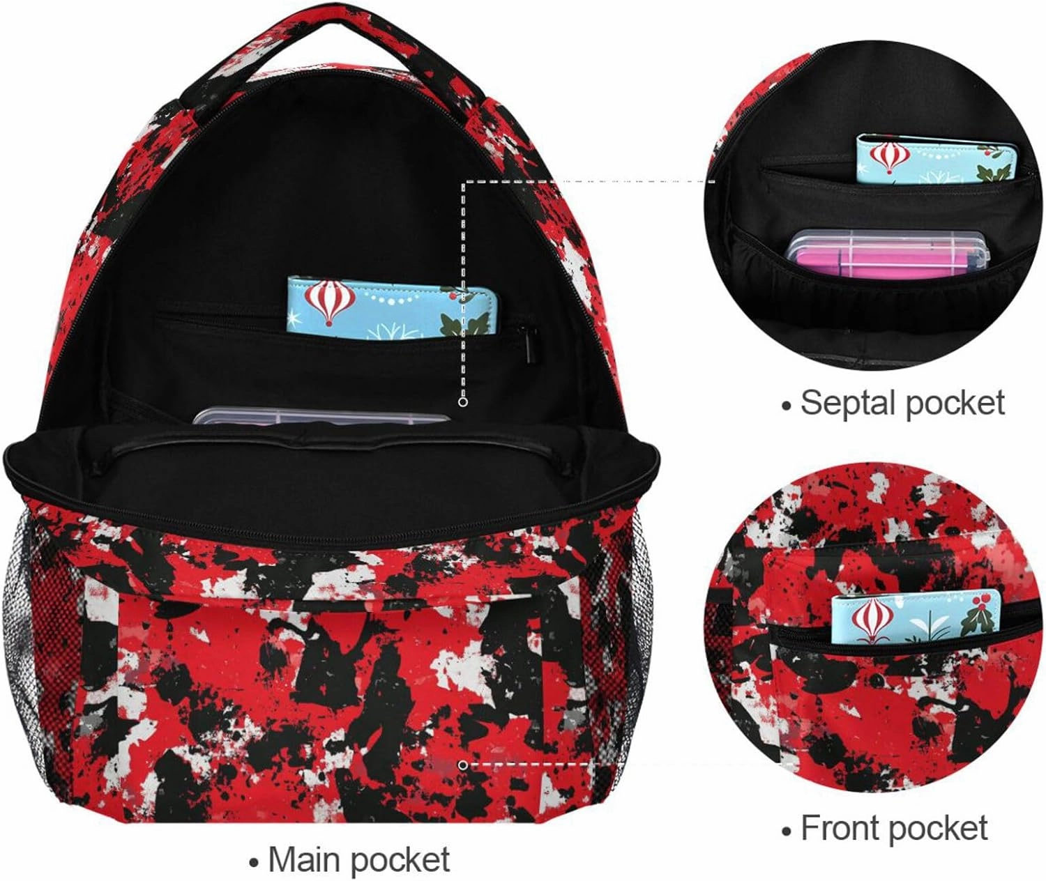 Backpacks for Women Men Fashion School Book Bag with Chest Strap for Business Work College Travel Trip Red Camouflage Camouflage