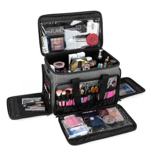 BAFASO Large Cosmetic Bag Makeup Bag with Adjustable Dividers, Travel Makeup Case Holds Cosmetics and Hair Supplies, Gray