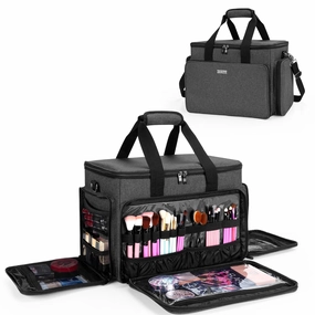 BAFASO Large Cosmetic Bag Makeup Bag with Adjustable Dividers, Travel Makeup Case Holds Cosmetics and Hair Supplies, Black