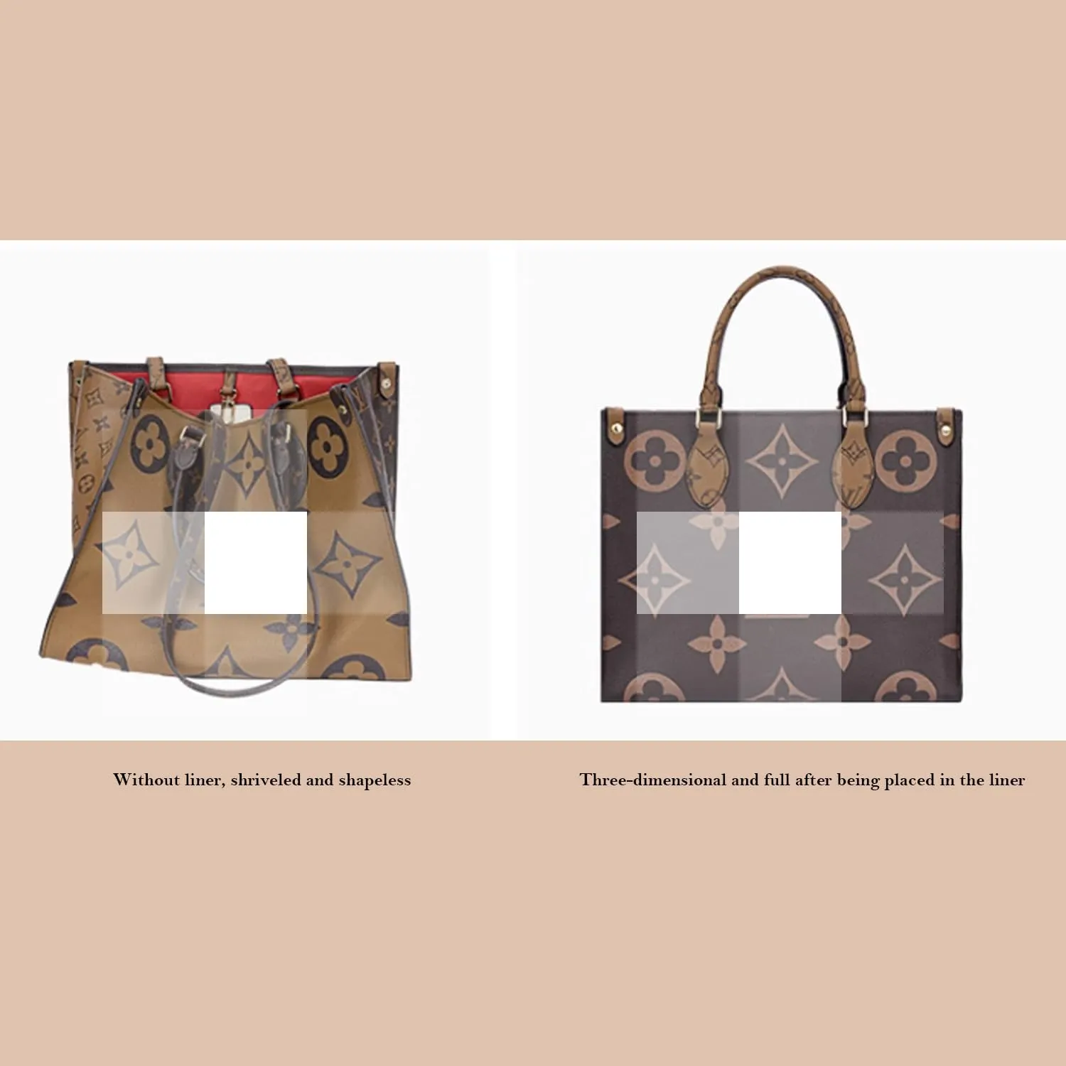 Bag Purse Organizer With Zipper, Tote Organizer Insert For LV ONTHEGO (L,(14.5x6.7x7.8),Red)