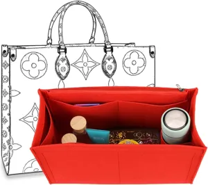 Bag Purse Organizer With Zipper, Tote Organizer Insert For LV ONTHEGO (L,(14.5x6.7x7.8),Red)