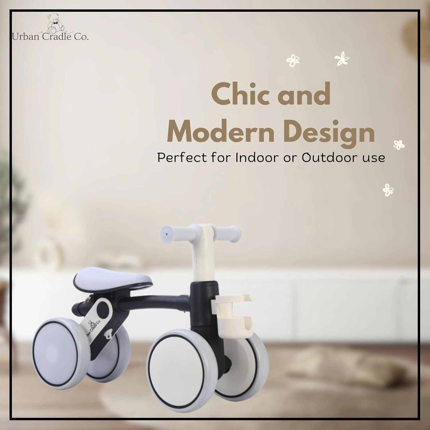 Balance Bike with Light-Up Wheels for Toddlers, 18  Months, Adjustable Handle Bars & Seat, Sippy Cup Holder Basket, Modern Chic Design, Lightweight & Durable