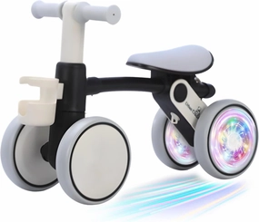 Balance Bike with Light-Up Wheels for Toddlers, 18  Months, Adjustable Handle Bars & Seat, Sippy Cup Holder Basket, Modern Chic Design, Lightweight & Durable