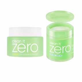 BANILA CO Clean It Zero 2-Step Pore Care Set | Pore Clarifying Cleansing Balm 100ml   Green Peel Toner Pads (70ea) | Korean Skincare for Oily & Acne-Prone Skin | AHA-PHA, Tea Tree & LHA | Vegan
