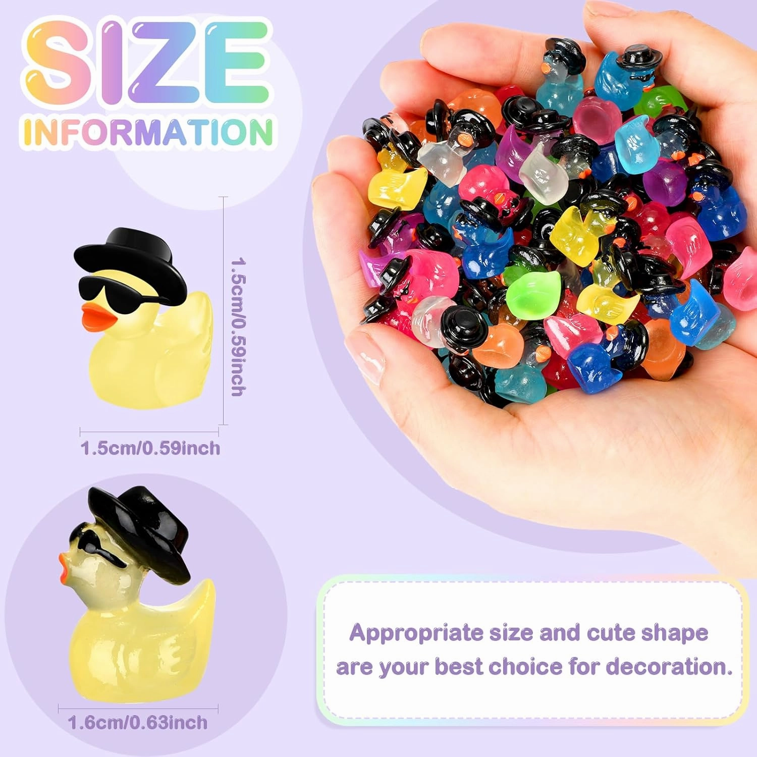 Barydat 300 Pcs Mini Resin Ducks Bulk Glow in The Dark Colorful Tiny Cowboy Duck to Hide Miniature Dollhouse Ornament for Summer Birthday Micro Fairy Landscape Aquarium DIY Craft Cake