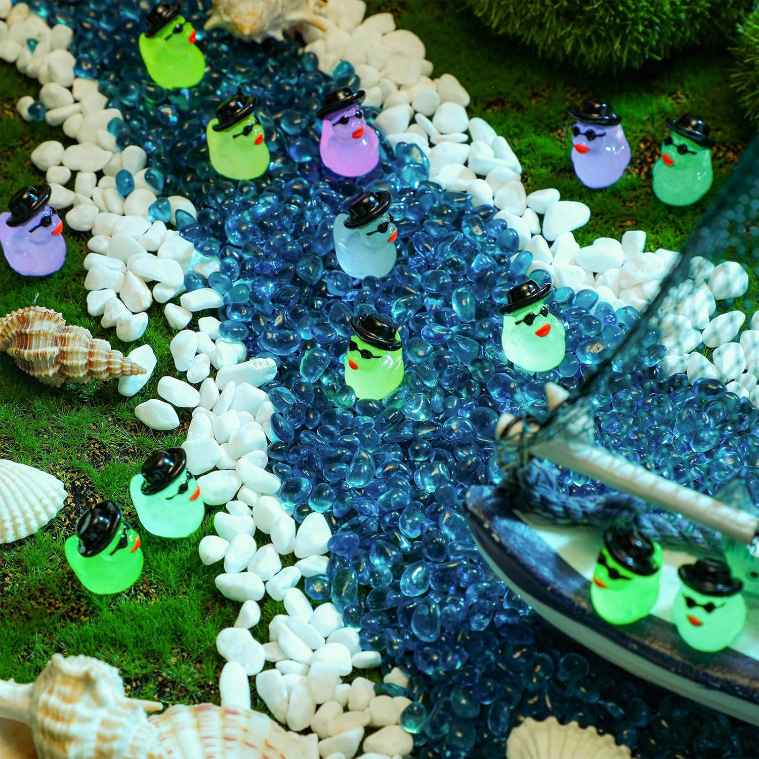 Barydat 300 Pcs Mini Resin Ducks Bulk Glow in The Dark Colorful Tiny Cowboy Duck to Hide Miniature Dollhouse Ornament for Summer Birthday Micro Fairy Landscape Aquarium DIY Craft Cake