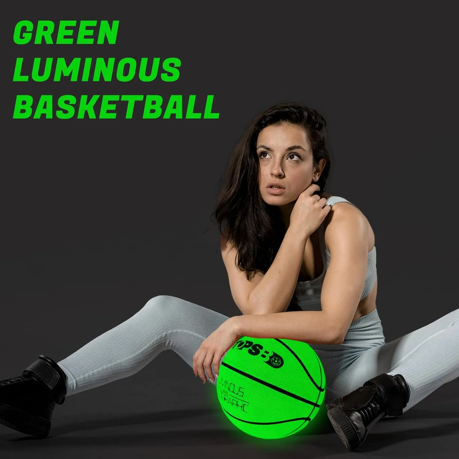 Basketball Glow in The Dark, Luminous Glowing Leather Basketball Green with Pump and Bag Indoor Outdoor PU Leather Basketballs Size 5/6/ 7