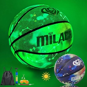 Basketball, Glow in The Dark Basketball, Glowing Leather Luminous Basketball Gift for Youth, Men, Women, Indoor-Outdoor Night Basketball Size 7(29.5") / 6(28.5") / 5 (27.5") with Pump