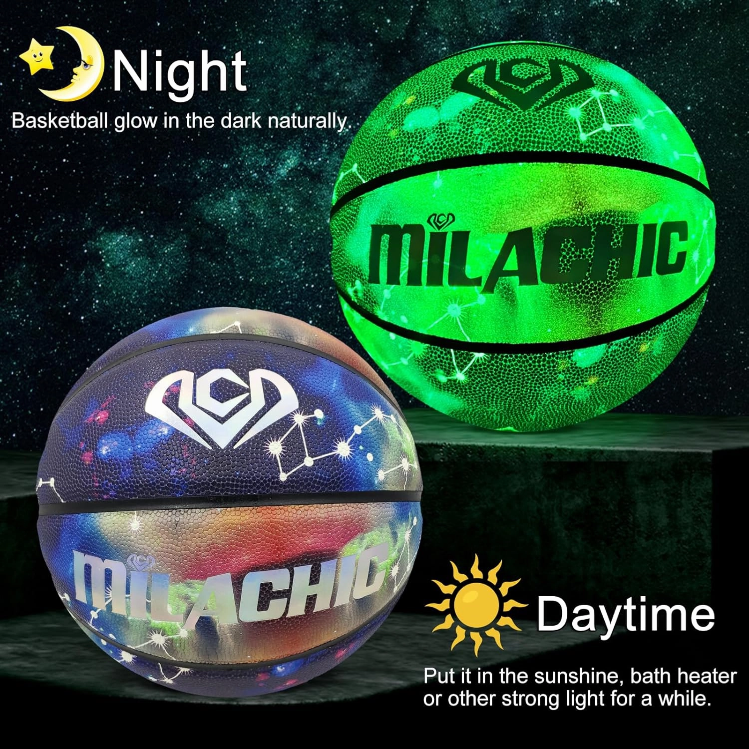 Basketball, Glow in The Dark Basketball, Glowing Leather Luminous Basketball Gift for Youth, Men, Women, Indoor-Outdoor Night Basketball Size 7(29.5") / 6(28.5") / 5 (27.5") with Pump