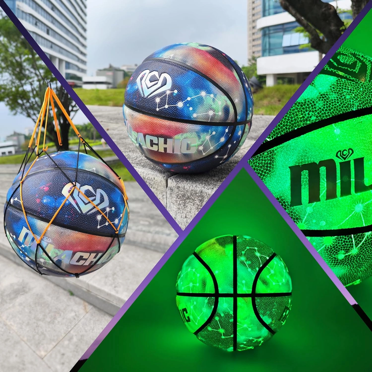 Basketball, Glow in The Dark Basketball, Glowing Leather Luminous Basketball Gift for Youth, Men, Women, Indoor-Outdoor Night Basketball Size 7(29.5") / 6(28.5") / 5 (27.5") with Pump