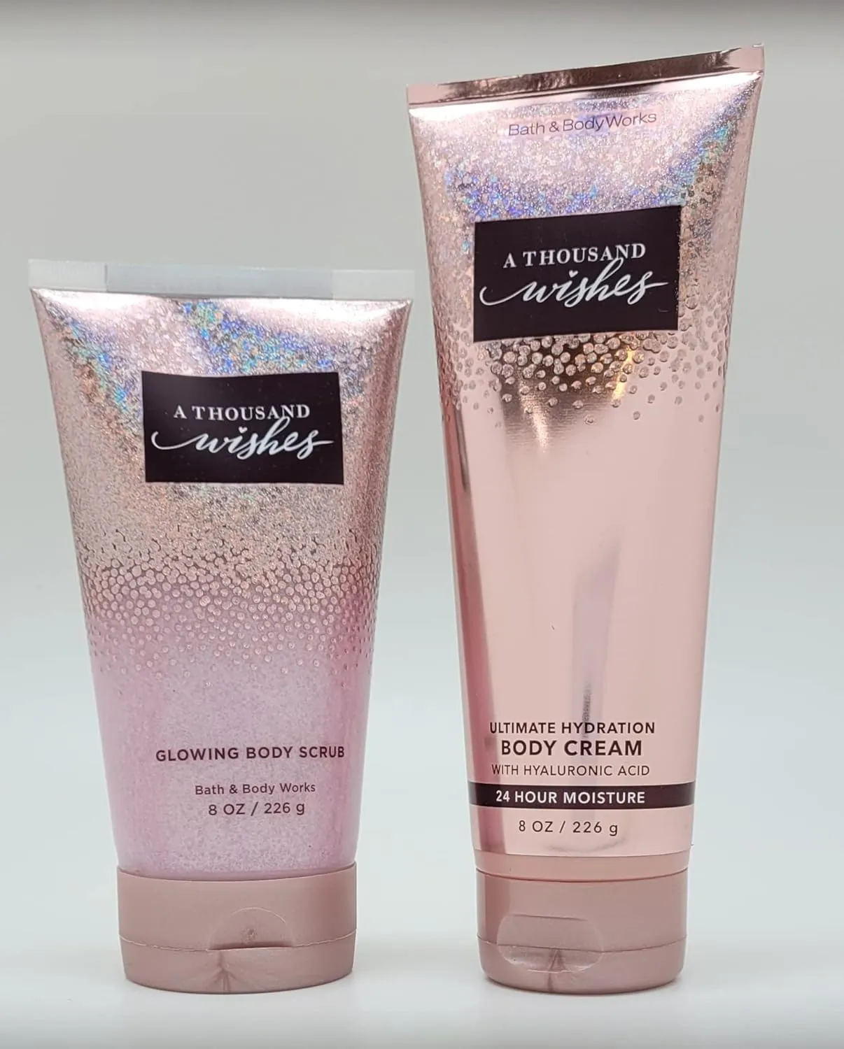 Bath & Body Works - A Thousand Wishes - 2 pc Bundle - Ultimate Hydration Body Cream - 8 oz and Glowing Body Scrub - 8 oz