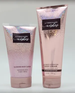 Bath & Body Works - A Thousand Wishes - 2 pc Bundle - Ultimate Hydration Body Cream - 8 oz and Glowing Body Scrub - 8 oz