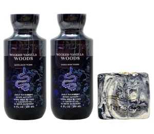 Bath & Body Works Wicked Vanilla Woods 2 Pack Daily Nourishing Body Lotion Set with a Charcoal Scrub Bar Soap - Full Size