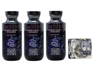 Bath & Body Works Wicked Vanilla Woods 3 Pack Daily Nourishing Body Lotion Set with a Charcoal Scrub Bar Soap - Full Size