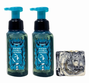 Bath & Body Works Wicked Vanilla Woods 2 Pack Gentle Foaming Hand Soap Bundle with a Charcoal Scrub Bar Soap - Full Size