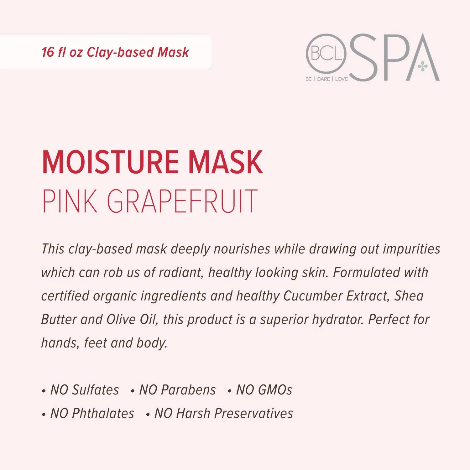BCL SPA Organic Pink Grapefruit moisture mask for hands, foot mask, and body mask skin care spa treatment for women at home or professional spa with argan oil, olive oil, aloe vera, and kelp 16 fl oz