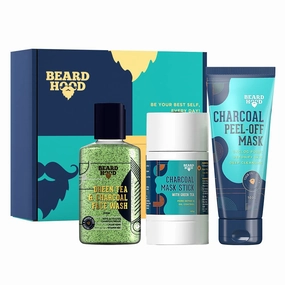 BEARDHOOD Charcoal Facial Starter Kit For Men | Peel Off Mask, Face Wash, Face Mask Stick | For Blackheads, Whiteheads & Glowing Skin | Zero Toxin