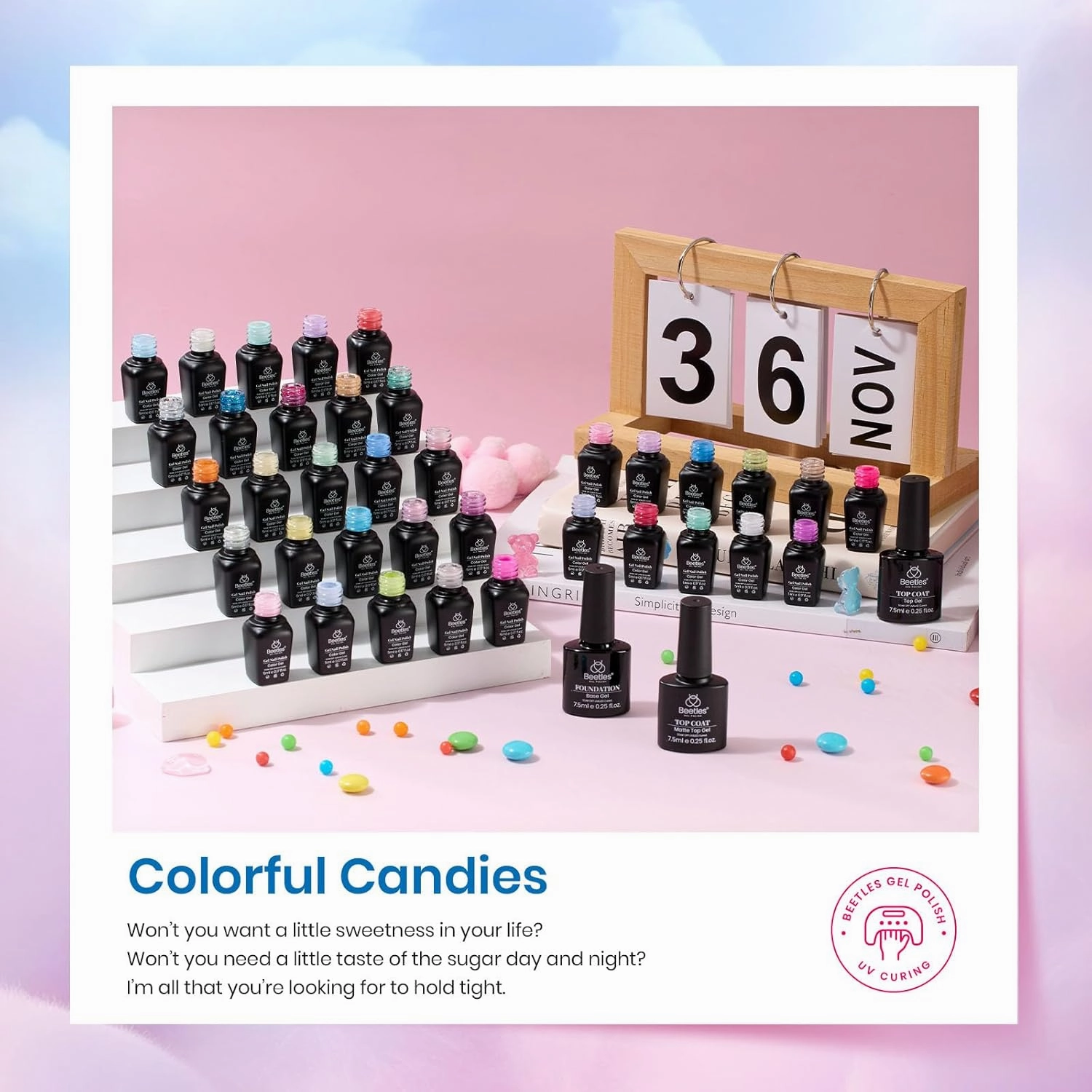 beetles Summer Gel Polish Set-39Pcs Neon Gel Nail Polish Pink Red Blue Purple Polish with Base Top Coat Soak off Uv LED Lamp Colorful Candies Manicure Kit DIY Home Gifts for Women Girls