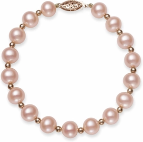 Belacqua 14k Rose Gold Natural Pink Cultured Freshwater Pearl Beaded Bracelet,7.5"