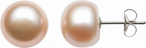 Belacqua Natural Pink Cultured Freshwater Pearl Stud Earrings for Women in Sterling Silver | Hypoallergenic Earrings | Genuine Cultured Pearls | Gifts for Her (5.5 to 9.5 mm)