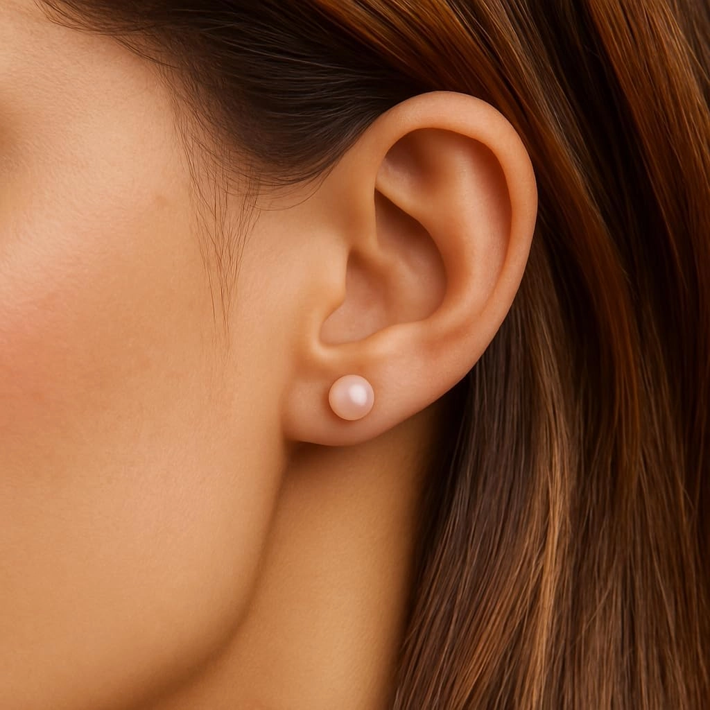 Belacqua Natural Pink Cultured Freshwater Pearl Stud Earrings for Women in Sterling Silver | Hypoallergenic Earrings | Genuine Cultured Pearls | Gifts for Her (5.5 to 9.5 mm)