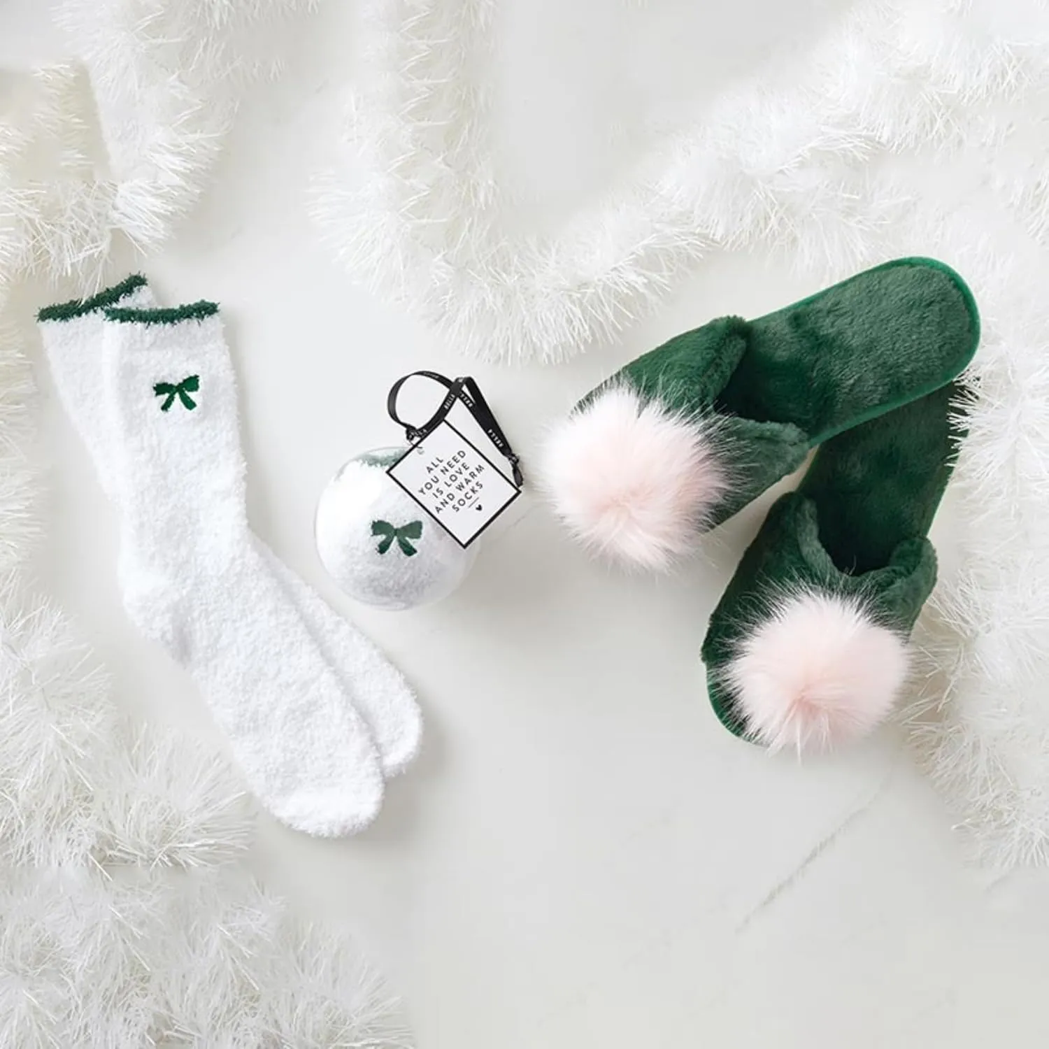Bella Ultra Soft Plush Indoor House Slippers With Fuzzy Pom Pom, Plush Polyester Emerald Green and Pink, Small (US 5-6)
