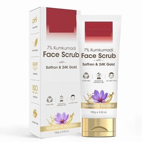 BK 7% Kumkumadi Face Scrub for Glowing & Radiant Skin for Tan Reduce, Exfoliation & Blackheads Reduce with Natural Walnut Shell Granules - Gentle Deep Scrubbing for Women & Men, All Skin Types, 100g