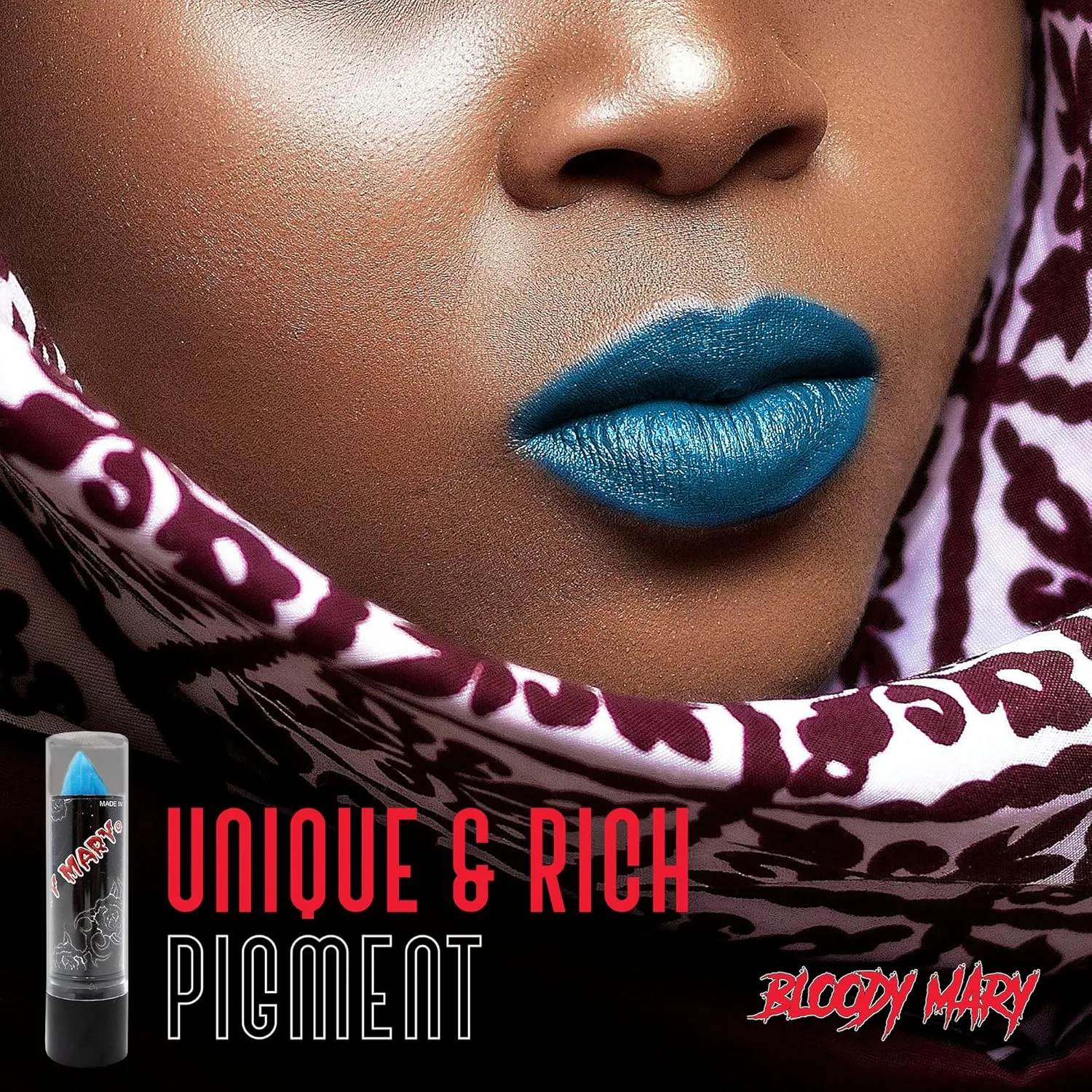 Bloody Mary Lipstick Professional Hollywood Makeup Quality -Creamy & Long Lasting – Fashionable Eccentric Gothic Style - Ideal For Halloween - Unique Color & Rich Pigment (Black Blood)