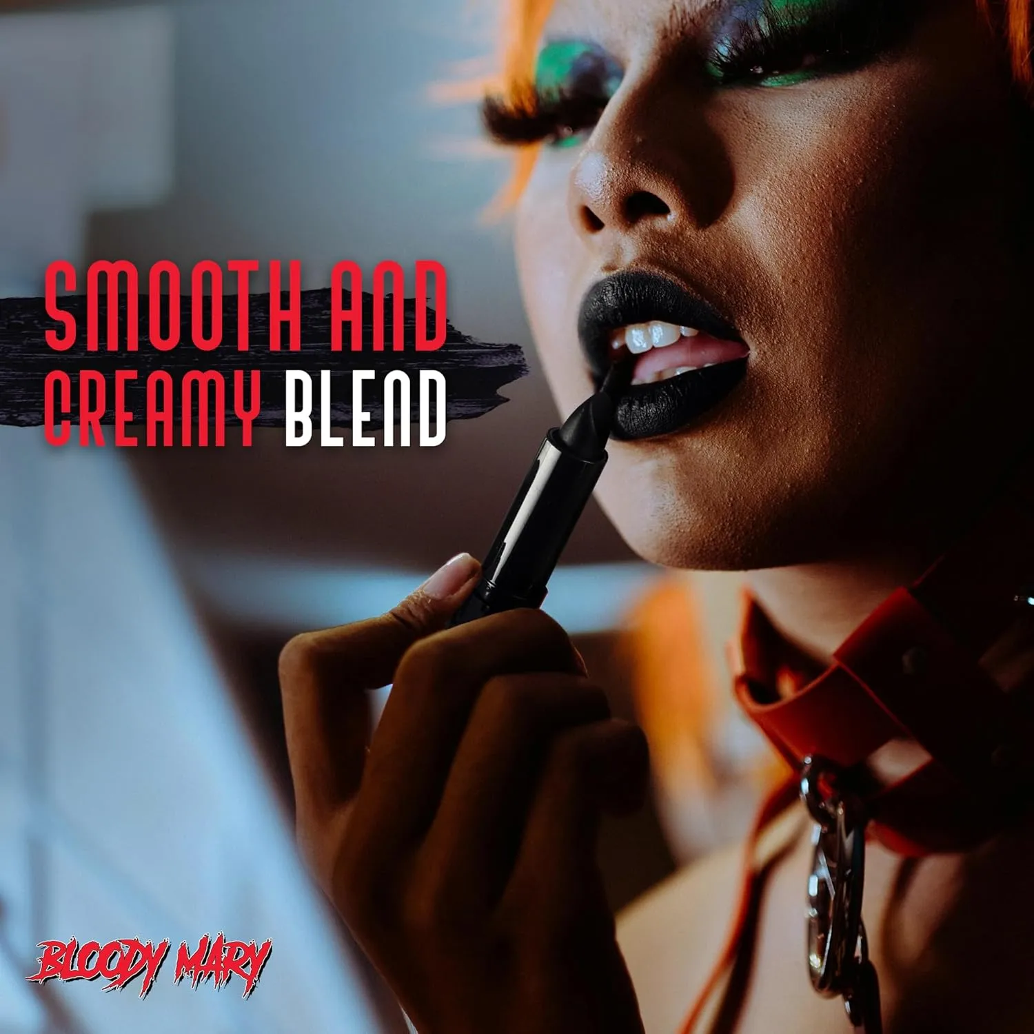 Bloody Mary Lipstick Professional Hollywood Makeup Quality -Creamy & Long Lasting – Fashionable Eccentric Gothic Style - Ideal For Halloween - Unique Color & Rich Pigment (Black Blood)