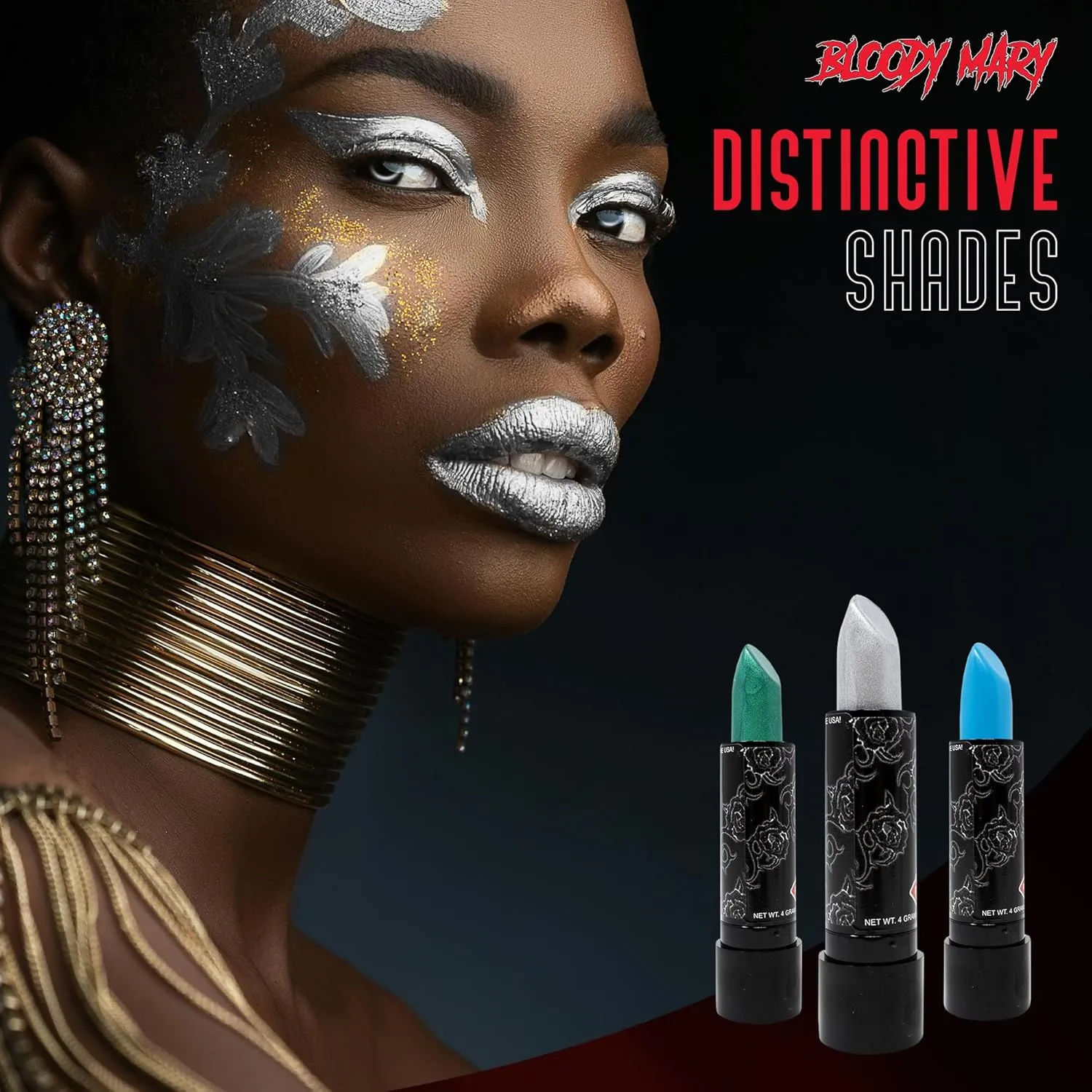 Bloody Mary Lipstick Professional Hollywood Makeup Quality -Creamy & Long Lasting – Fashionable Eccentric Gothic Style - Ideal For Halloween - Unique Color & Rich Pigment (Black Blood)