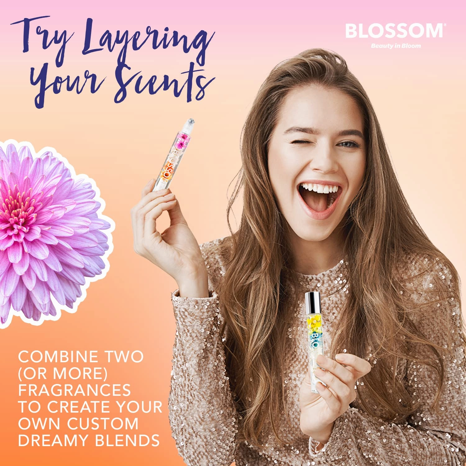 Blossom Roll on Rollerball Perfume Oil with Natural Ingredients, Essential Oils & Eau De Parfum Plant Based Perfume Spray, Infused with Real Flowers, 2 Pack Bundle, Rose/Grandiflora