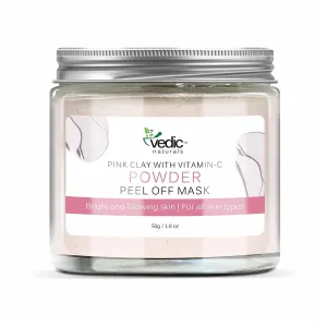 BlueQueen Pink Clay With Vitamin-C Powder Peel Off Mask - 50g | Bright And Glowing Skin | For All Skin Types | 100% Organic