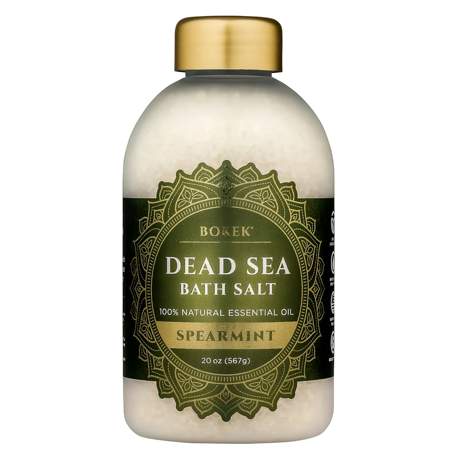 Bokek Bokek Organic Spearmint Bath Salt, Dead Sea Salt Scented With Certified Organic Essential Oil, 20 Ounce Jar, White, Spearmint, 20 ounces