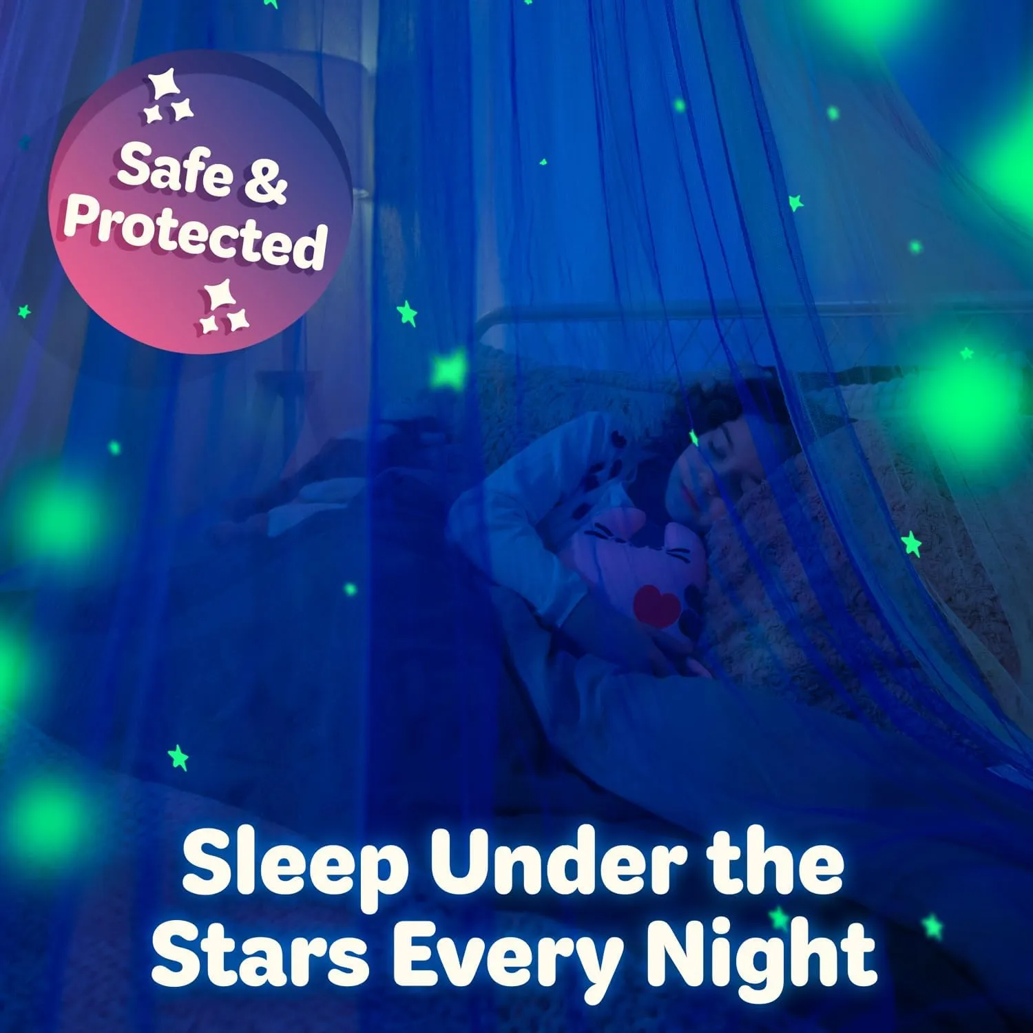 Bollepo Pink Bed Canopy for Girls with Glowing Stars - Canopy Bed Curtains | Fits Single, Twin, Full, Queen Size Kids Bed, Princess Netting Room Decor, Ceiling Tent to Cover Toddler, Canopy for Bed