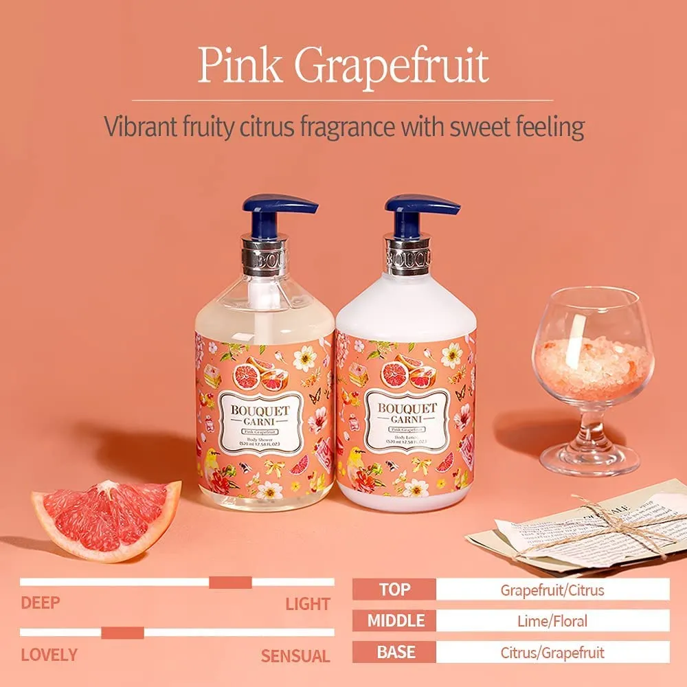 Bouquet Garni Body Lotion Pink Grapefruit Fragrance - Long-lasting Moisture & Fragrance, Non Sticky Texture (Containing Shea Butter Rich in Vitamin A, C, E) - 17.6 oz