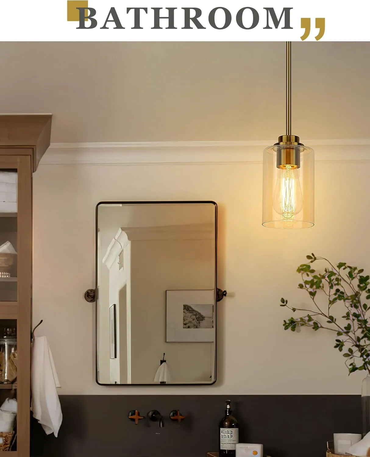 Brass Pendant Lights Kitchen Island 2 Pack, Farmhouse Gold Pendant Lighting with Clear Glass Shade, Mini Hanging Light Fixture for Kitchen Sink Dining, AD-22281-1P2-GD-C