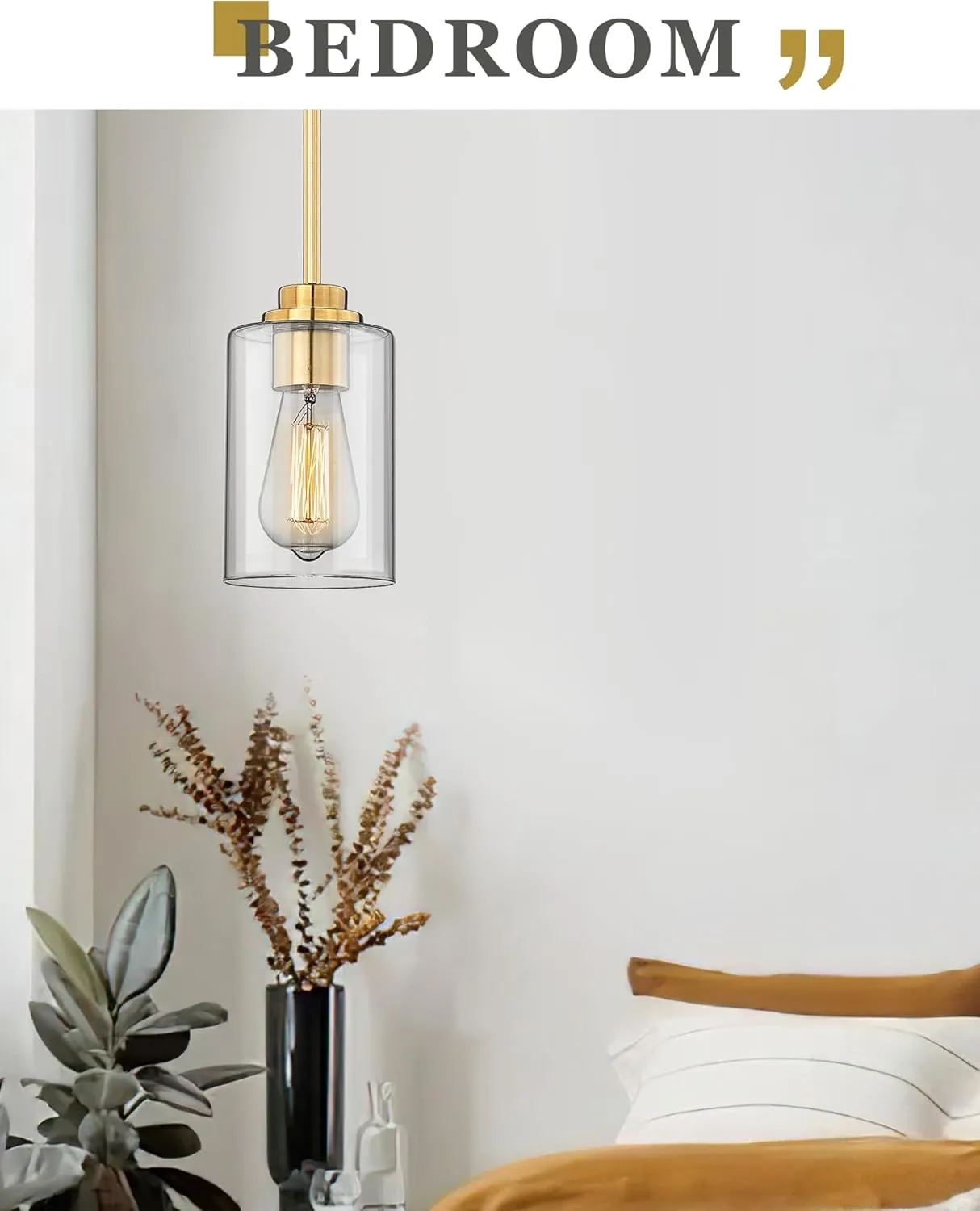 Brass Pendant Lights Kitchen Island 2 Pack, Farmhouse Gold Pendant Lighting with Clear Glass Shade, Mini Hanging Light Fixture for Kitchen Sink Dining, AD-22281-1P2-GD-C