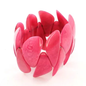 Bright Pink Stretchy Tagua Bracelet for Women, Chunky Fun Wide Bangle for Her, Artisan Handmade and Fair Trade
