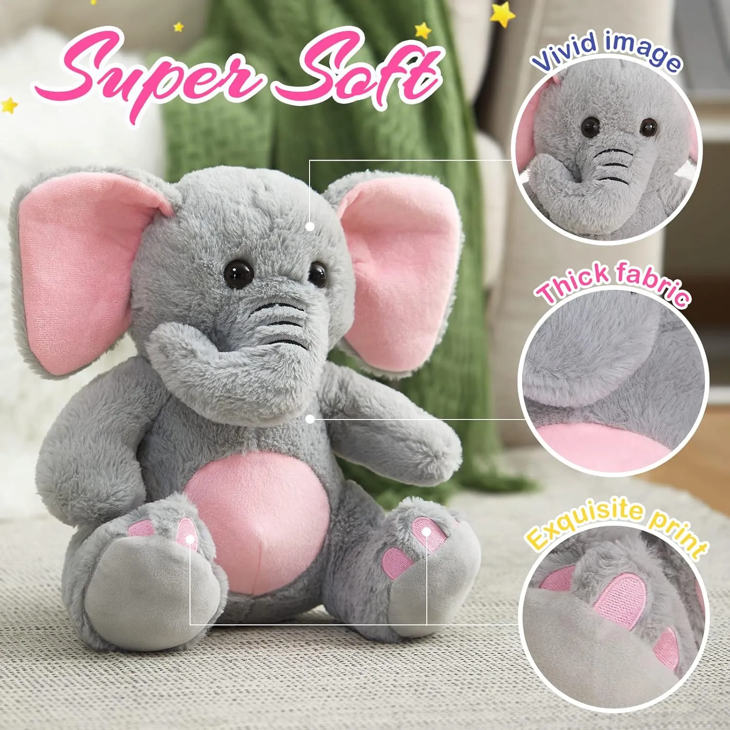 BSTAOFY 13'' Light up Elephant Stuffed Animals Glow LED Elephant Soft Plush Toys Night Light Companion Birthday Christmas for Kids Boys Girls