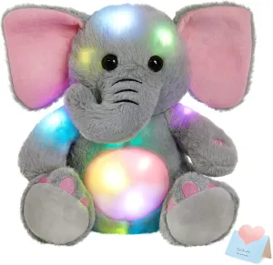 BSTAOFY 13'' Light up Elephant Stuffed Animals Glow LED Elephant Soft Plush Toys Night Light Companion Birthday Christmas for Kids Boys Girls