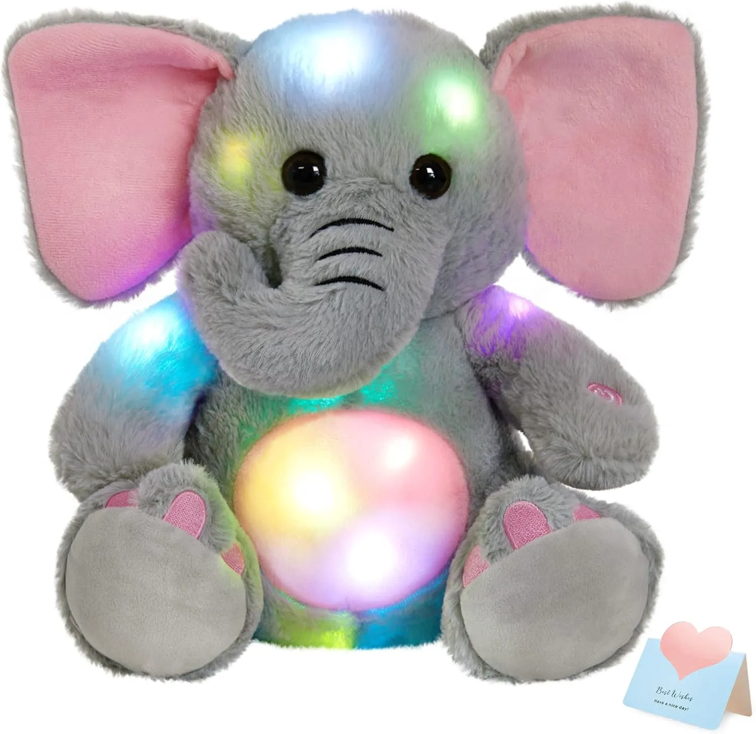 BSTAOFY 13'' Light up Elephant Stuffed Animals Glow LED Elephant Soft Plush Toys Night Light Companion Birthday Christmas for Kids Boys Girls