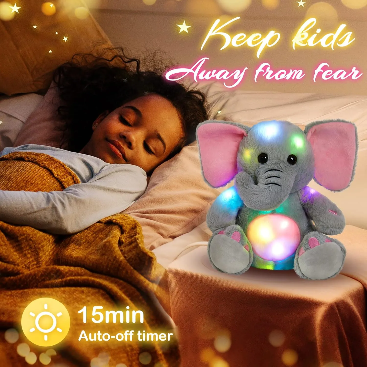 BSTAOFY 13'' Light up Elephant Stuffed Animals Glow LED Elephant Soft Plush Toys Night Light Companion Birthday Christmas for Kids Boys Girls