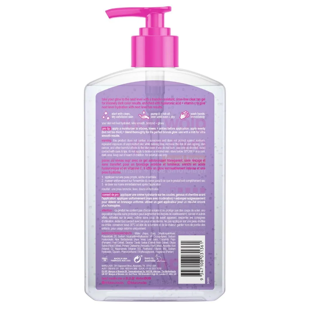 b.tan Insanely Dark Clear Self Tan Gel | Glow Your Own Way Next Level - Best, Transfer-Resistant Sunless Tanning Lotion, Ultra Quick Bronze, No Fake Tanner Smell, 16 Fl Oz