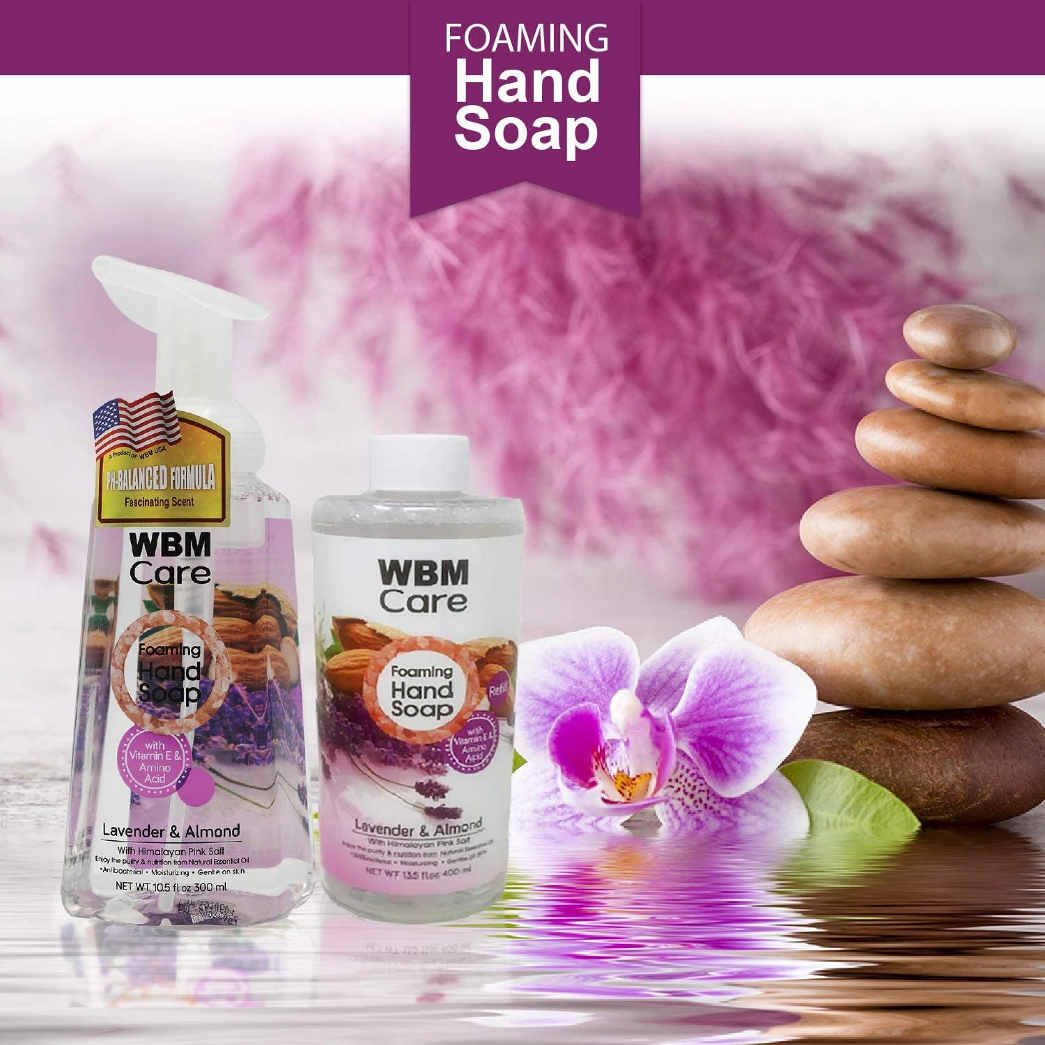 Care Lavender Natural Foaming Soap Refills, Enriched with Almond Scent, Vitamin E & Amino Acid, Moisturizing & Nourishing, Hand Wash, 13.5 Oz/Each (Pack of 3)