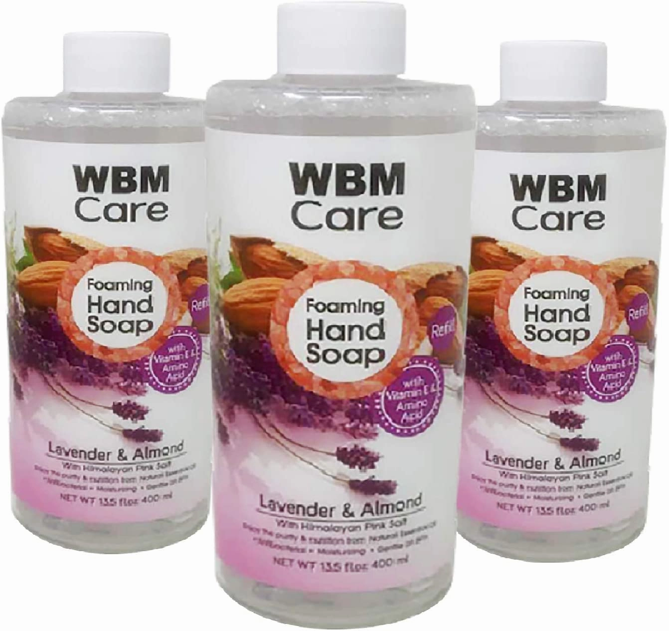 Care Lavender Natural Foaming Soap Refills, Enriched with Almond Scent, Vitamin E & Amino Acid, Moisturizing & Nourishing, Hand Wash, 13.5 Oz/Each (Pack of 3)