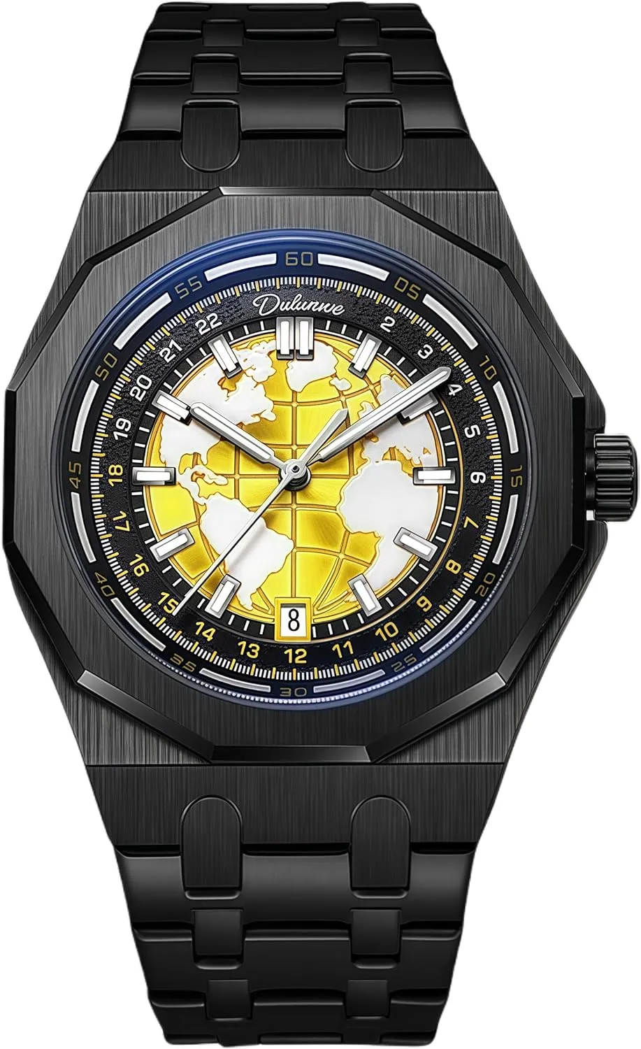 CARLIEN Mens Stylish Creative Planet Black Mechanical Automatic Analog Watch Self-Winding Luminous Stainless Steel Business Dress Wristwatch
